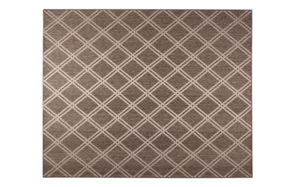 Brown geometric 8' x 10' Cottage Chic Indoor/Outdoor Rug with transitional style, machine-woven polypropylene for durability and easy cleaning.