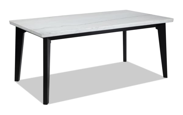 Elm Espresso & Marble Dining Table with bold rectangular white marble top and sturdy black wooden legs, transitional style from Elm Dining collection