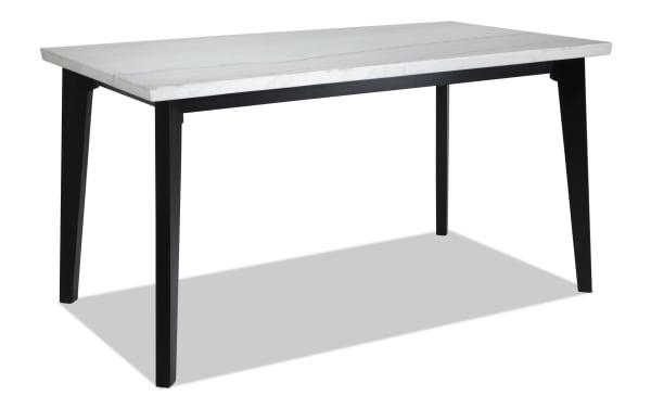 Transitional Elm Espresso & Marble Counter Height Dining Table with rectangular white marble top and sturdy black MDF legs, Elm Dining collection.