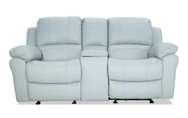 Storm Aqua Leather 76'' Power Console Loveseat with USB Port