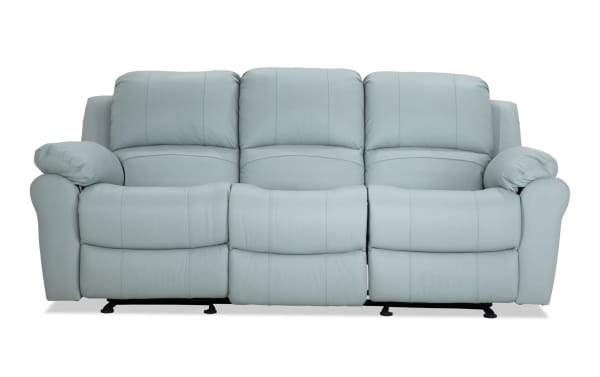Storm Aqua Leather 85'' Power Reclining Sofa with USB Port