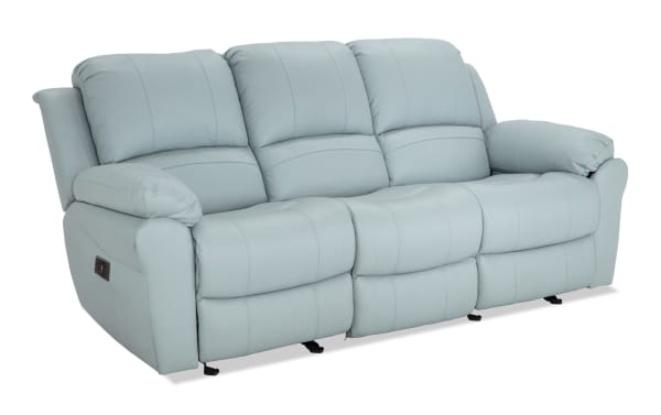 Storm Aqua Leather 85'' Power Reclining Sofa with USB Port