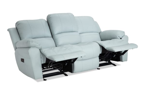 Storm Aqua Leather 85'' Power Reclining Sofa with USB Port