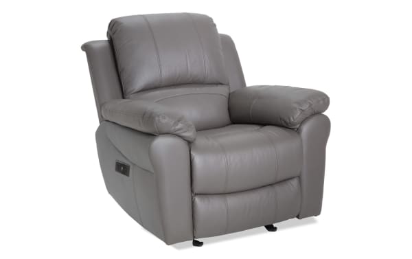 Storm Gray Leather Power Recliner with USB Port