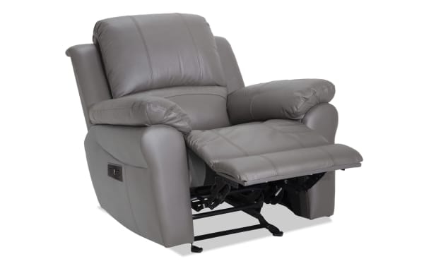 Storm Gray Leather Power Recliner with USB Port
