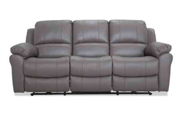 Storm Gray Leather 85'' Power Reclining Sofa with USB Port