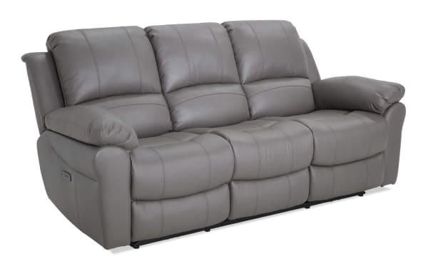 Storm Gray Leather 85'' Power Reclining Sofa with USB Port
