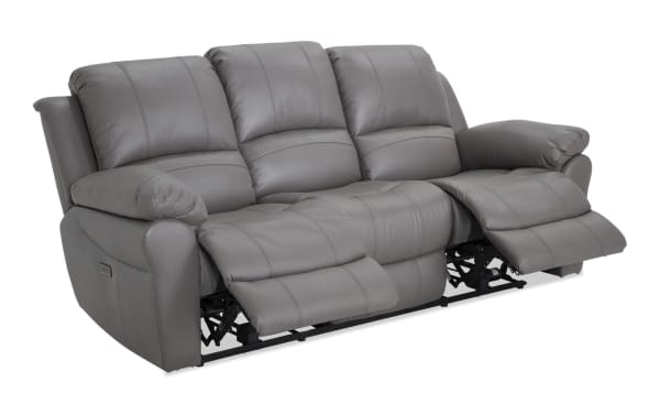 Storm Gray Leather 85'' Power Reclining Sofa with USB Port