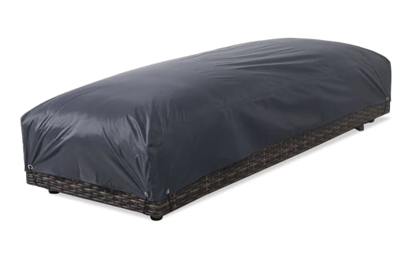 Gray Dream Outdoor chaise lounge cover made of durable, weather-resistant polyester fabric with breathable mesh sides for patio furniture protection.