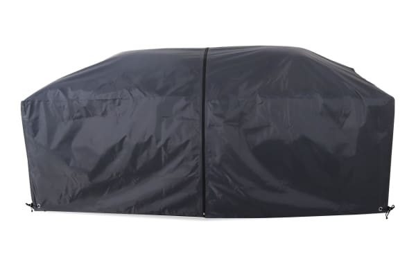 Gray Dream Outdoor expandable patio furniture cover made of weather-resistant polyester fabric with breathable mesh sides for airflow and UV protection.