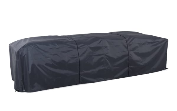 Gray polyester Dream Gray Expandable Outdoor Furniture Cover with breathable mesh sides, UV and weather resistant, fits 2-3 sectional pieces.