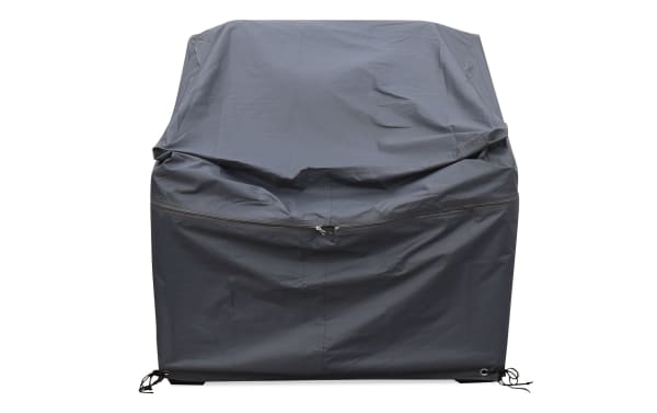Gray polyester fabric expandable outdoor chair cover with zipper, weather-resistant, from Laurel Outdoor collection for patio furniture protection.