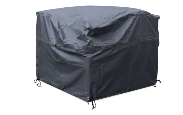Gray polyester fabric outdoor chair cover from Laurel Outdoor collection, expandable with zipper for adjustable height, weather and UV resistant.