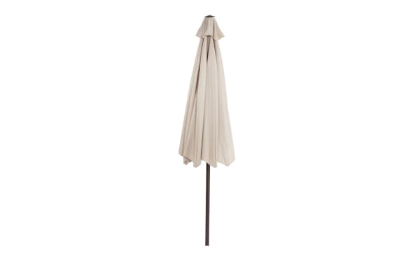 Lennox 9' beige outdoor market umbrella with powder-coated aluminum pole, transitional style, fade-resistant polyester fabric, weatherproof design.