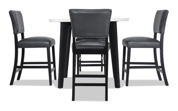 Elm 5 Piece Espresso, Marble & Gray Faux Leather Round Counter Height Dining Set