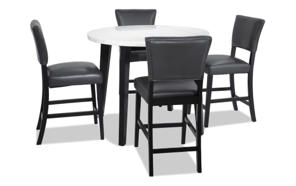 Elm 5 Piece Espresso, Marble & Gray Faux Leather Round Counter Height Dining Set