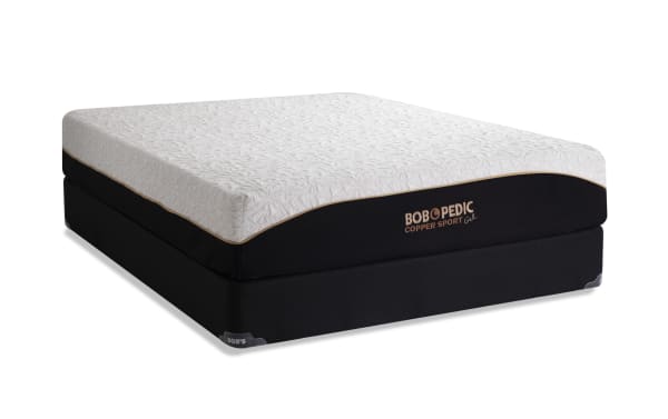 Copper Sport Gel 11.5'' Twin XL Firm Mattress Set by Bob-O-Pedic with white textured cover, black base, and copper thread accents for cooling comfort and support