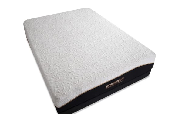 Bob-O-Pedic Copper Sport Gel 11.5'' Full Firm Low Profile Mattress Set with white textured cover, black base, and copper thread accents for temperature regulation.