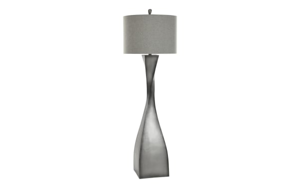 New Atlanta 67'' Gray Floor Lamp with twisted resin base and gray polyester fabric shade, traditional style lighting for living rooms or reading nooks.