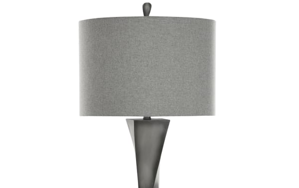 67'' New Atlanta gray traditional floor lamp with twisted resin base and gray polyester fabric drum shade for stylish lighting.