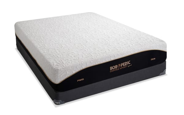 Copper Sport Hybrid 11.5'' Queen Dual Low Profile Mattress Set by Bob-O-Pedic with white textured cover, black side panels, and copper thread accents for cooling and support.