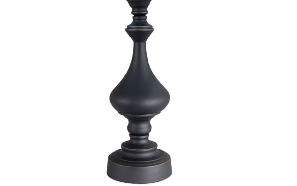 Traditional Ferris Blackened Bronze table lamp base in matte black metal with a sturdy, curved silhouette for bedside or end tables.