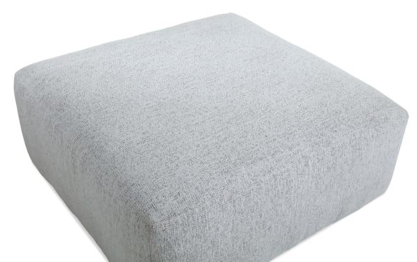 Square Mason White Cocktail Ottoman in transitional style, upholstered in soft 100% polyester fabric with memory foam cushion for comfort.