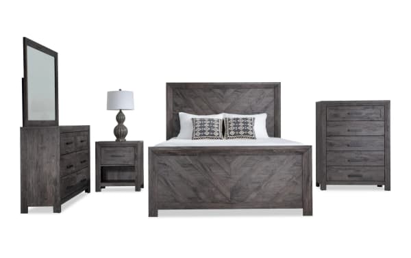 Calvin 5 Piece Queen Gray Panel Bedroom Set