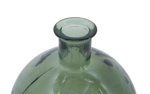 17'' round green glass vase with wide neck and transitional style, ideal for displaying seasonal stems and floral arrangements.