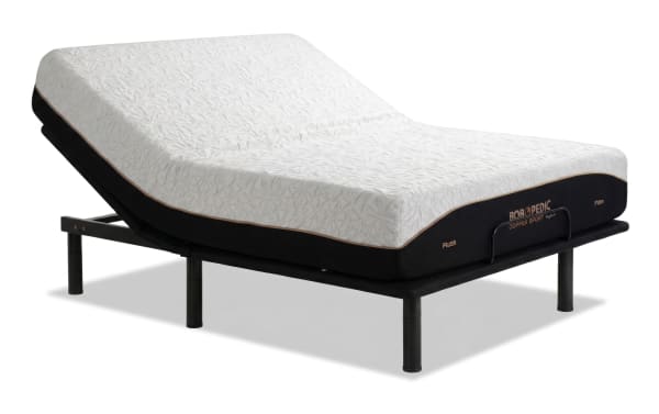 Power Bob Essential Base with Copper Sport Hybrid 11.5'' Queen Dual Mattress featuring adjustable black base and white copper-infused memory foam mattress with temperature-regulating cover, plush to firm support, and Copper Sport branding.