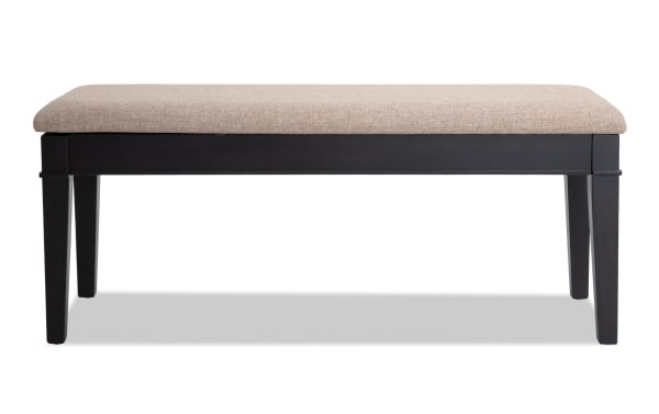 Montana Black & Beige Upholstered Storage Dining Bench with beige polyester fabric seat, black MDF frame, rustic style, and memory foam cushioning for comfortable seating.