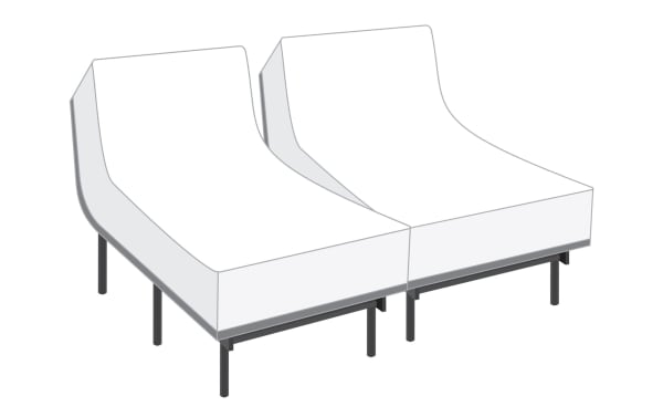 Power Bob Essential Base with Copper Sport Gel 11.5'' Split King Firm Mattress set featuring adjustable white foam mattress with copper gel memory foam layers and black metal legs.