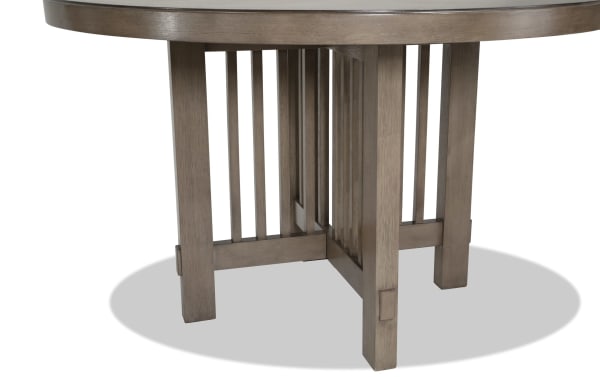 Artisan Gray Round Dining Table base with vertical slats, Asian hardwood solids and oak veneers in transitional style from Artisan Dining collection.