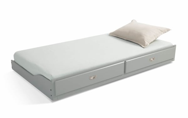 Chadwick Twin Gray Trundle Unit in transitional style, made of MDF, poplar solids, and veneers, featuring gray finish and dual storage drawers for space-saving sleepovers.