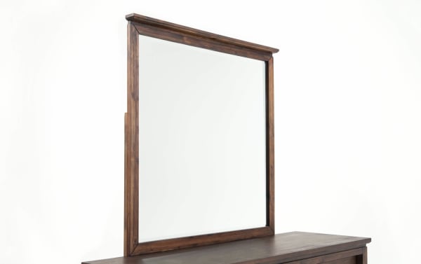 Chadwick Brown 3 Drawer Dresser & Mirror in rustic walnut finish, transitional style with MDF, poplar solids, and veneers.