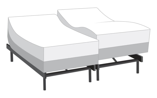 Power Bob Ultra Base with Copper Sport Hybrid 11.5'' Split King Firm Mattress featuring adjustable split design, white copper-infused memory foam layers, and black metal frame for customizable temperature-regulated comfort and support.