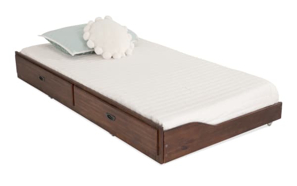 Chadwick Twin Brown Trundle Unit in transitional style with MDF, poplar solids, and veneers, featuring dark wood finish and under-bed storage drawers.