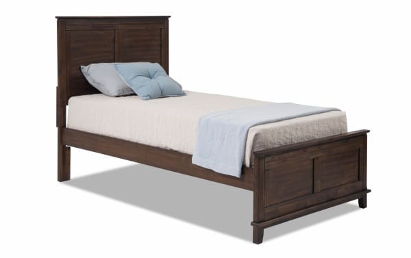 Chadwick Full Brown Panel Bed in transitional style with MDF, poplar solids, and veneers, featuring a rich brown finish and paneled headboard and footboard.