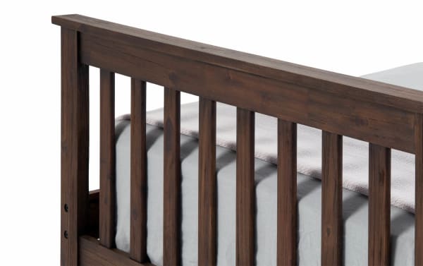 Transitional Chadwick Twin Brown Storage Captain Bed with Twin Trundle, made of MDF, poplar solids, and veneers, featuring vertical slat headboard design.
