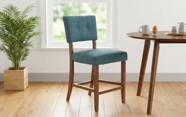 Bettie Walnut & Teal Panel Back Upholstered Counter Height Stool