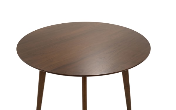 Bettie Walnut Round Counter Height Dining Table with flared mid-century modern legs, rubberwood solids and MDF, warm walnut finish.