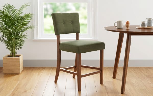 Bettie Walnut & Avocado Panel Back Upholstered Counter Height Stool