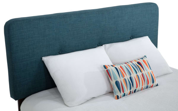 Bettie Twin Teal Upholstered Platform Bed with mid-century modern flared legs, button-tufted teal polyester fabric headboard from Bettie Bedroom collection.