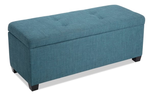 Teal Bettie Teal Storage Bench & Ottoman Set in mid-century modern style, featuring button-tufted polyester fabric upholstery and MDF frame.