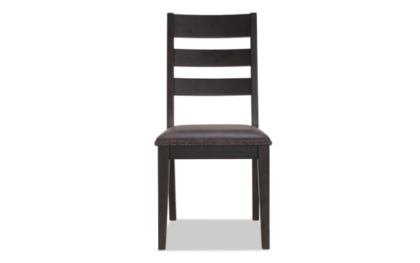 Rustic Canyon Gray Faux Leather Ladder Back Upholstered Dining Chair with wood frame, memory foam seat, and gray faux leather cushion.