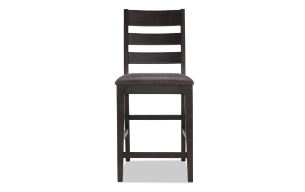 Rustic Canyon Gray Faux Leather Ladder Back Counter Height Stool with MDF frame, memory foam seat, and unique wood finish from Canyon Dining collection.