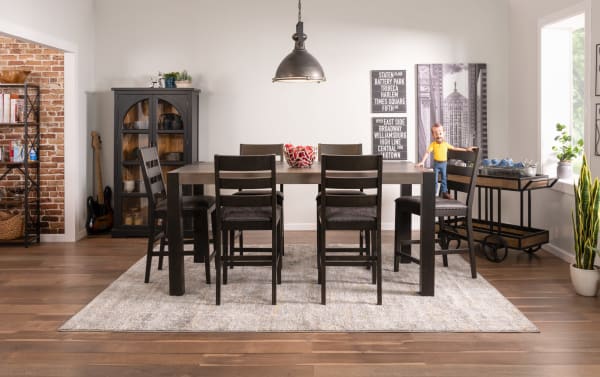 Rustic Canyon Gray Faux Leather Ladder Back Counter Height Stool with memory foam seat, MDF frame, and gray upholstery from Canyon Dining collection.