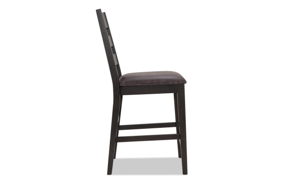 Canyon Gray Faux Leather Ladder Back Counter Height Stool in rustic gray MDF with cushioned faux leather seat, part of Canyon Dining collection.