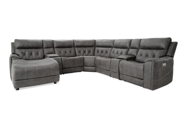 Canyon Gray 126'' Power Reclining 7 Piece Left Arm Facing Chaise Sectional with Power Headrest