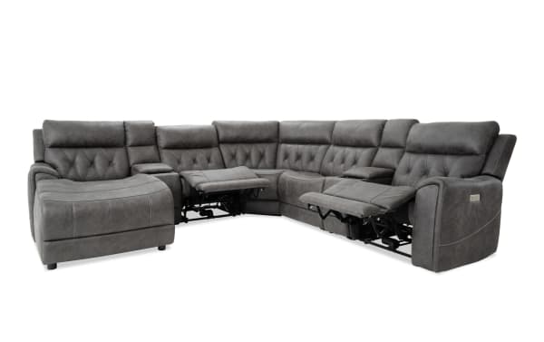 Canyon Gray 126'' Power Reclining 7 Piece Left Arm Facing Chaise Sectional with Power Headrest
